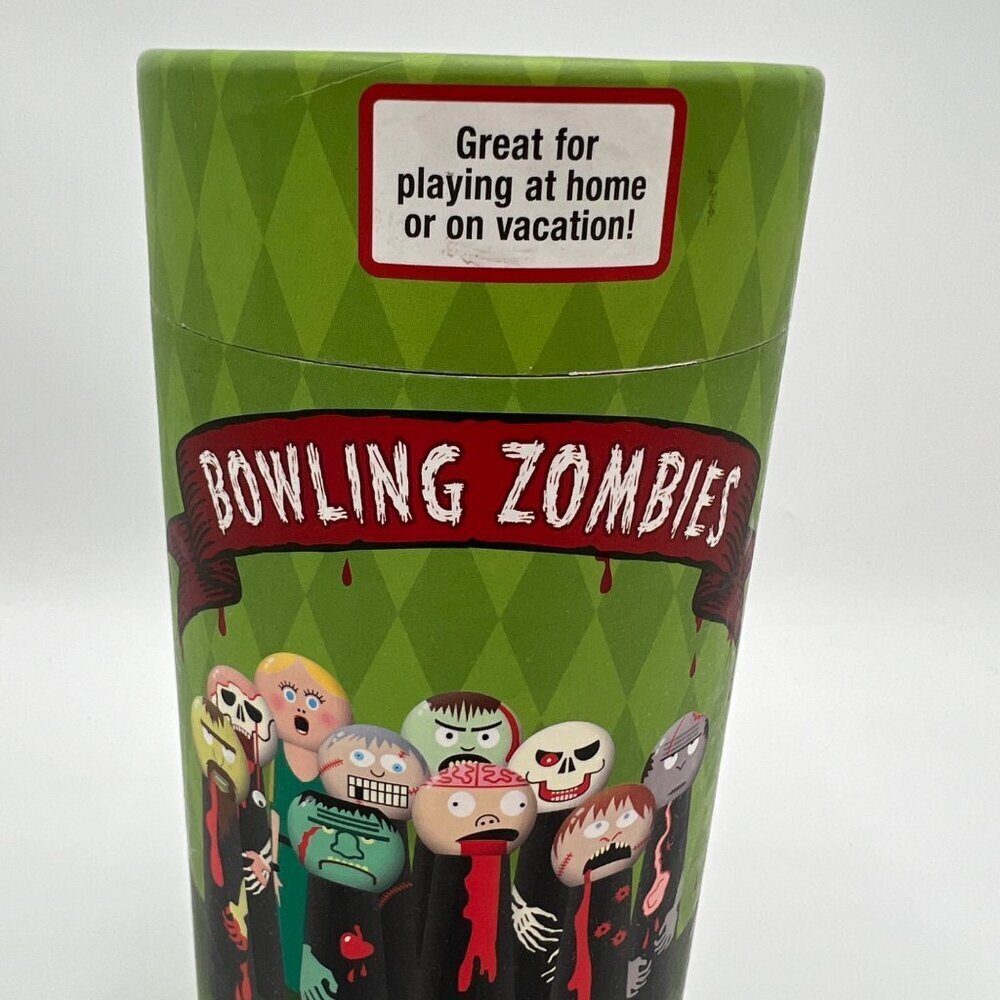 Bowling Zombies Bowling Set. Wooden Ball & 10 Pins Tabletop Set used Halloween w